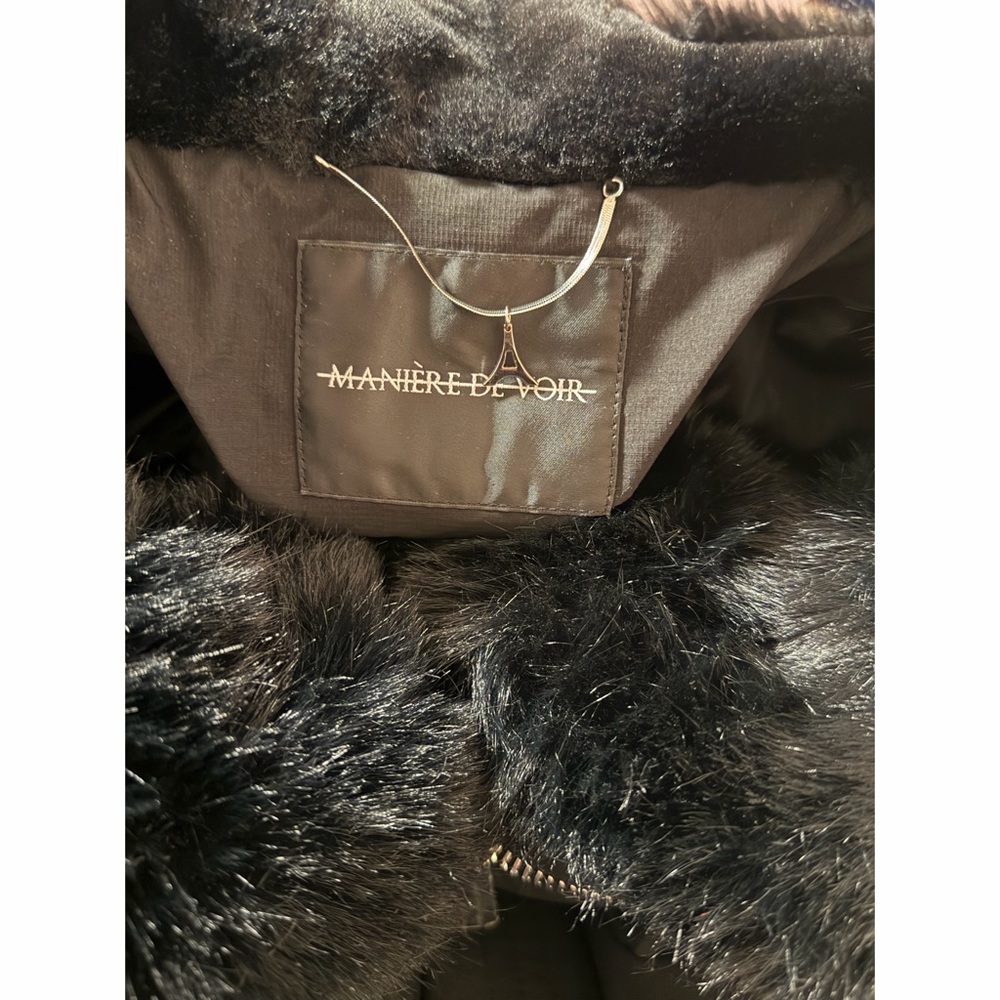 Maniere De Voir Black Puffer Jacket with Faux Fur Trim - Picture 9 of 13